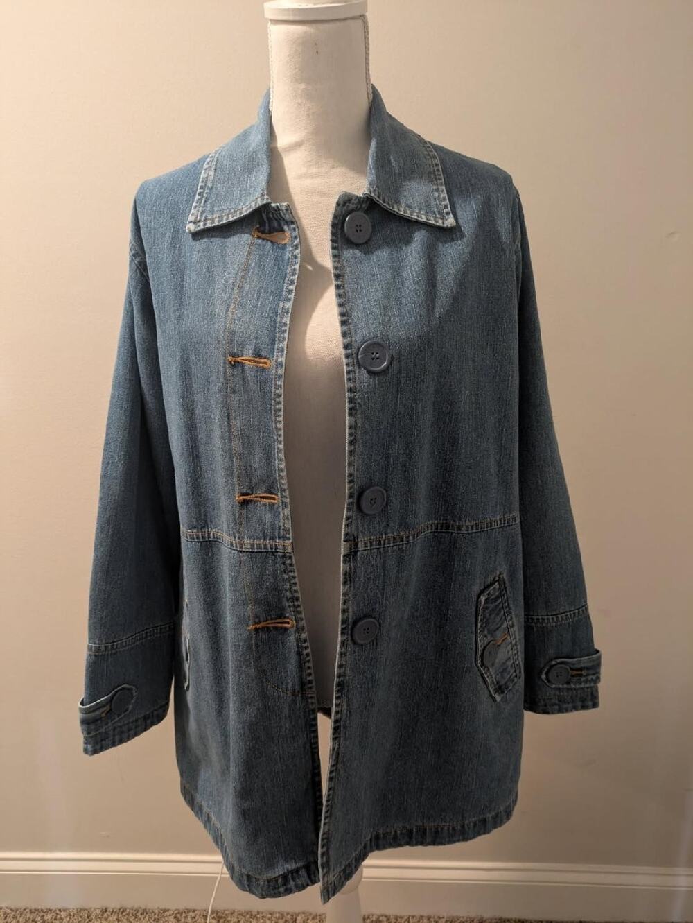 Women's Bill Blass Denim Chore Work Jacket Vintage Size 14P Pockets Yard Camp